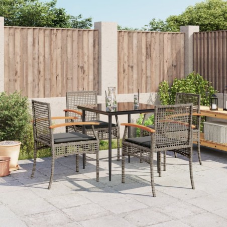 vidaXL Set comedor de jardín 5 piezas con cojines ratán sintético gris