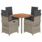 vidaXL Set comedor de jardín 5 piezas con cojines ratán sintético gris vidaXL Set comedor de jardín 5 piezas con cojines ratán sintético gris