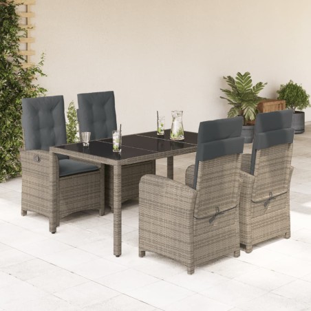 vidaXL Set comedor de jardín 5 piezas con cojines ratán sintético gris