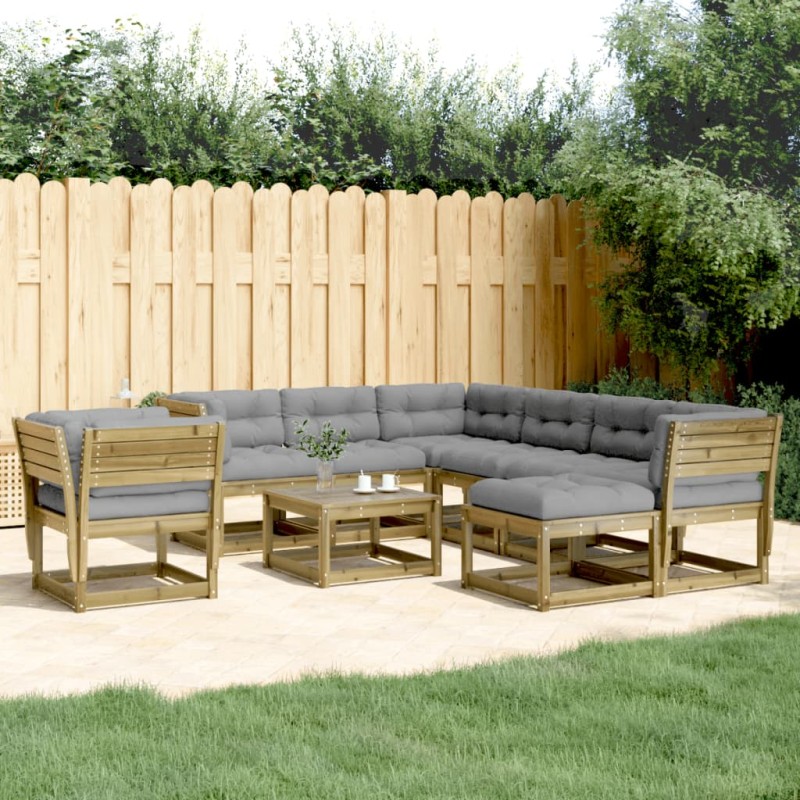 vidaXL Juego de muebles jardín 8 pzas y cojines madera pino impregnada vidaXL Juego de muebles jardín 8 pzas y cojines madera pino impregnada