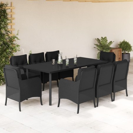 vidaXL Set de comedor de jardín 9 pzas y cojines ratán sintético negro