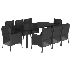 vidaXL Set de comedor de jardín 9 pzas y cojines ratán sintético negro