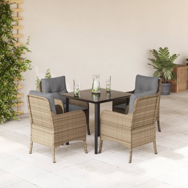 vidaXL Set comedor de jardín 5 pzas con cojines ratán sintético beige vidaXL Set comedor de jardín 5 pzas con cojines ratán sintético beige
