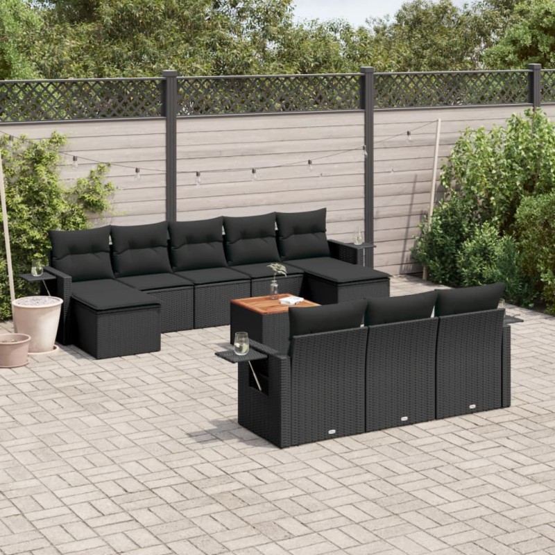 vidaXL Set de sofás de jardín 11 pzas y cojines ratán sintético negro vidaXL Set de sofás de jardín 11 pzas y cojines ratán sintético negro