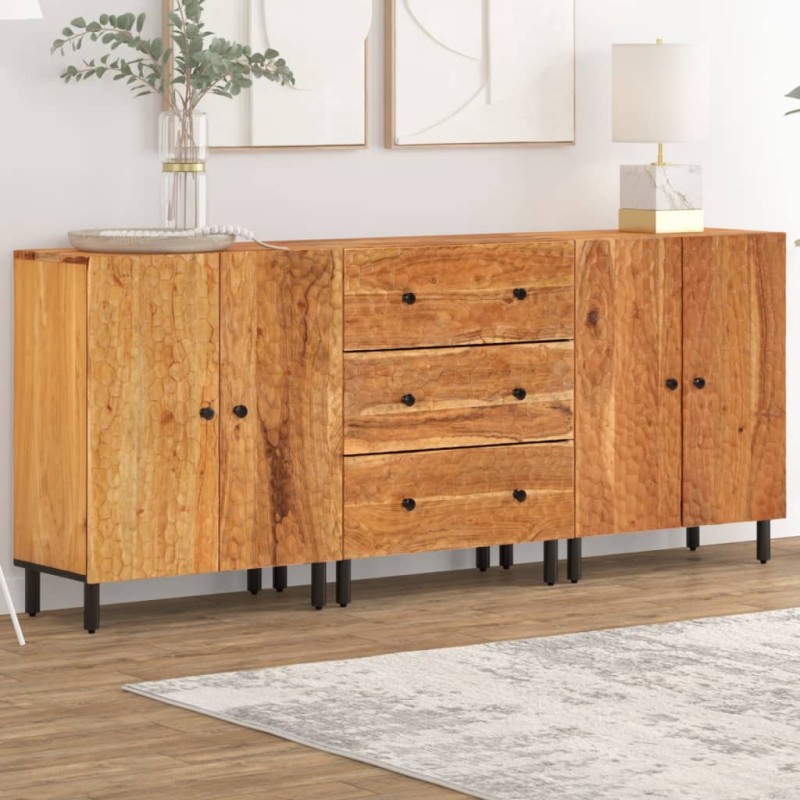 vidaXL Armarios auxiliares 3 uds madera maciza de acacia 60x33x75 cm vidaXL Armarios auxiliares 3 uds madera maciza de acacia 60x33x75 cm