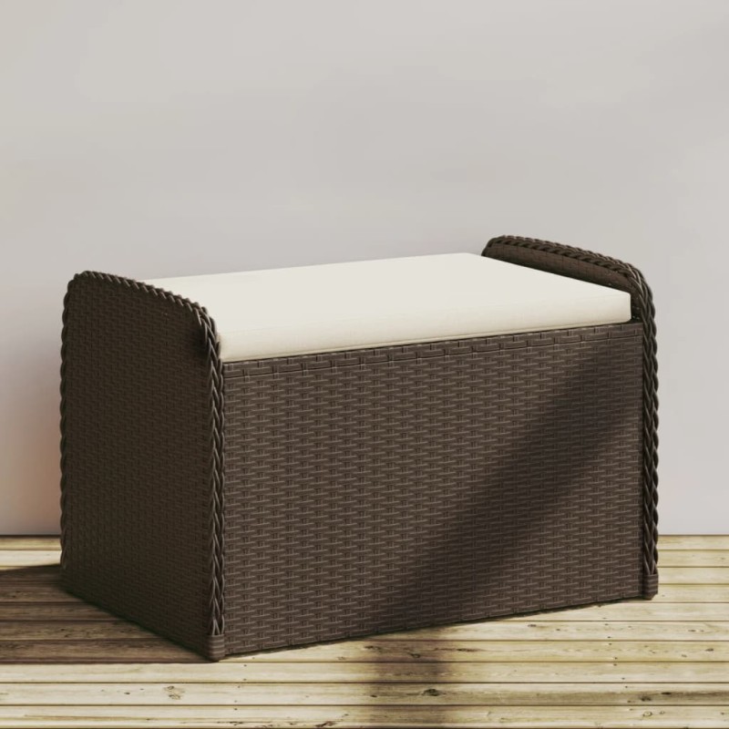 vidaXL Banco de almacenaje y cojín ratán sintético marrón 80x51x52 cm