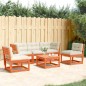 vidaXL Set de sofás jardín 5 pzas con cojines madera pino marrón cera vidaXL Set de sofás jardín 5 pzas con cojines madera pino marrón cera