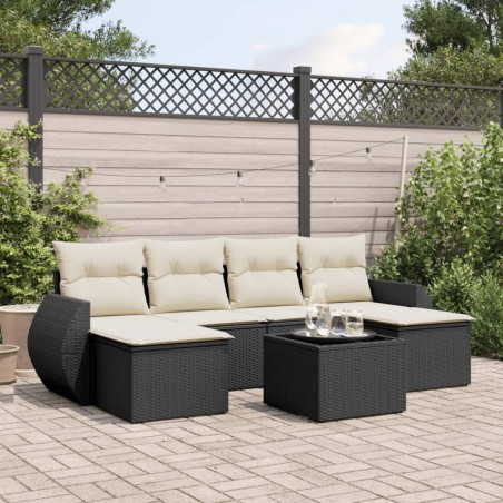 vidaXL Set de comedor de jardín 7 pzas y cojines ratán sintético negro