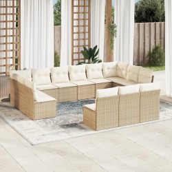 vidaXL Set sofás de jardín con cojines 13 pzas ratán sintético beige