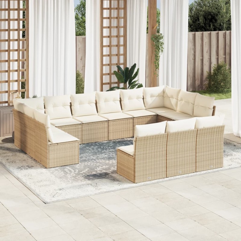 vidaXL Set sofás de jardín con cojines 13 pzas ratán sintético beige vidaXL Set sofás de jardín con cojines 13 pzas ratán sintético beige
