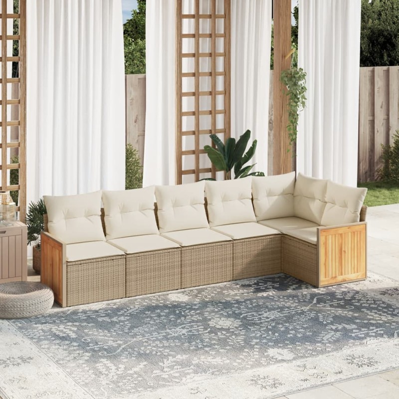 vidaXL Juego de sofás jardín con cojines 6 pzas ratán sintético beige