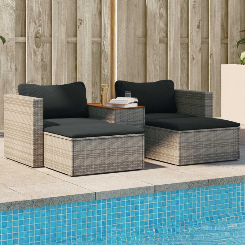 vidaXL Set sofás jardín y cojines 5 pzas ratán sintético acacia gris vidaXL Set sofás jardín y cojines 5 pzas ratán sintético acacia gris