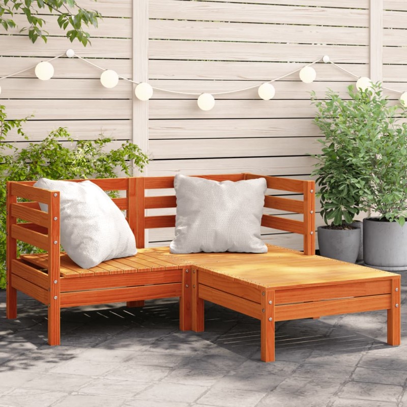 vidaXL Sofá de jardín 2 plazas con reposapiés madera pino marrón cera vidaXL Sofá de jardín 2 plazas con reposapiés madera pino marrón cera