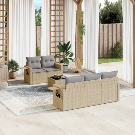 vidaXL Juego de sofás jardín con cojines 6 pzas ratán sintético beige
