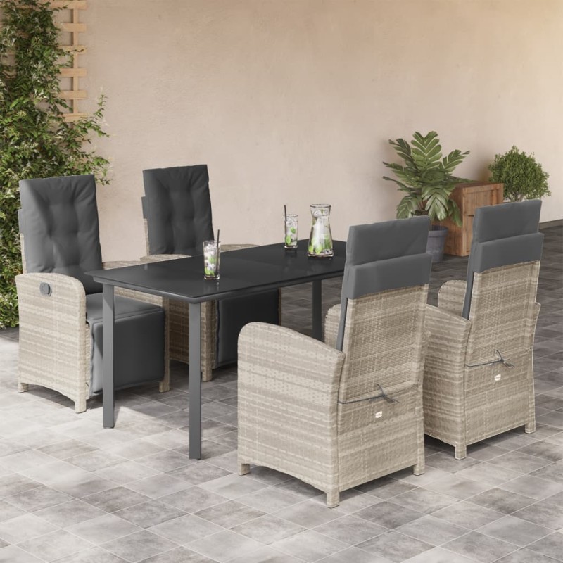 vidaXL Set comedor de jardín 5 pzas cojines ratán sintético gris claro vidaXL Set comedor de jardín 5 pzas cojines ratán sintético gris claro