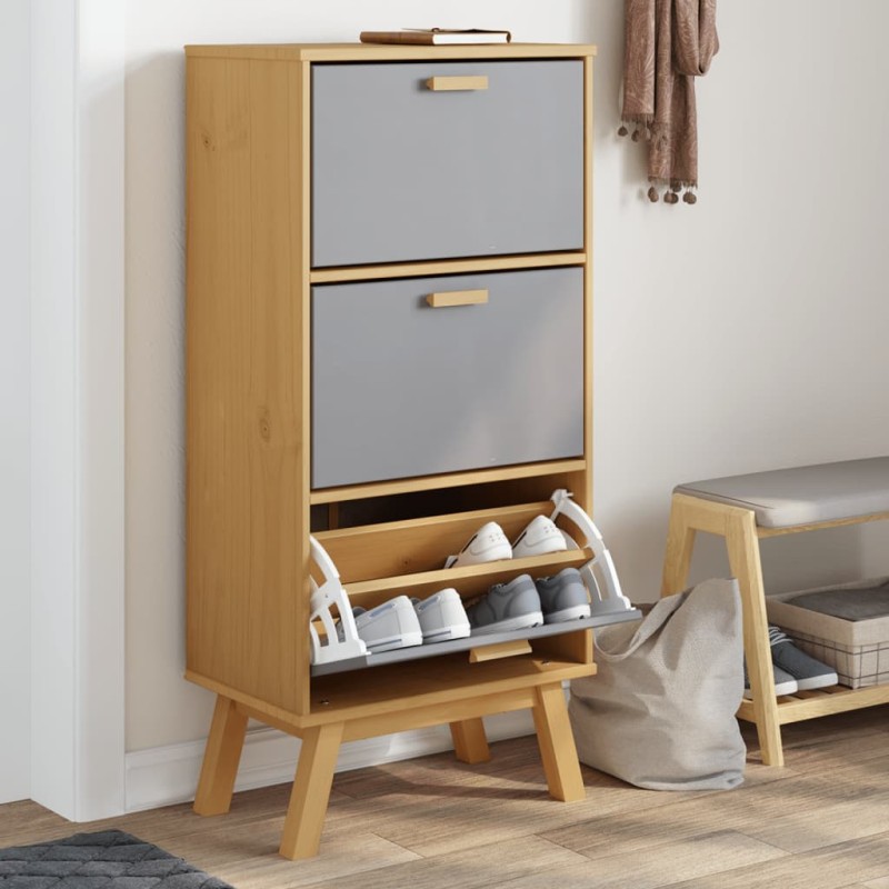 vidaXL Zapatero OLDEN madera maciza de pino gris y marrón 55x35x120 cm vidaXL Zapatero OLDEN madera maciza de pino gris y marrón 55x35x120 cm
