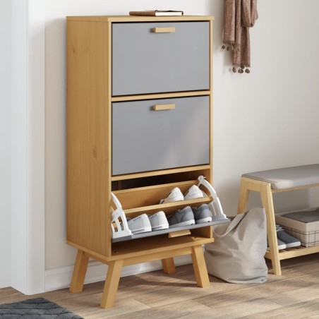 vidaXL Zapatero OLDEN madera maciza de pino gris y marrón 55x35x120 cm