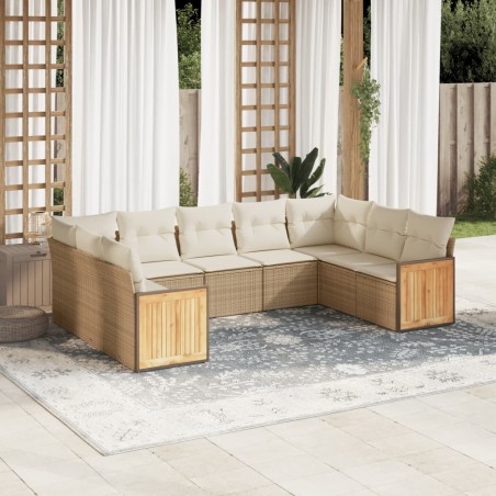 vidaXL Juego de sofás de jardín con cojines beige 8 pzas ratán PE