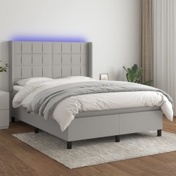 vidaXL Cama box spring colchón y luces LED tela gris claro 140x200 cm