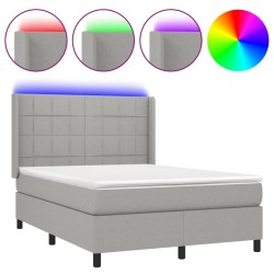 vidaXL Cama box spring colchón y luces LED tela gris claro 140x200 cm