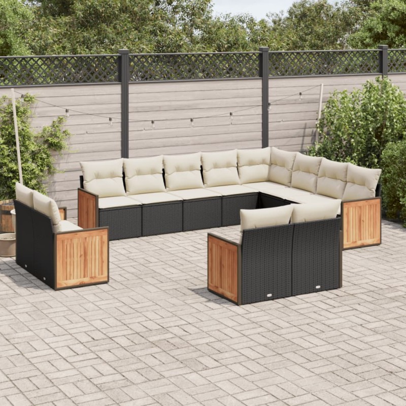 vidaXL Set de sofás de jardín 12 piezas cojines ratán sintético negro vidaXL Set de sofás de jardín 12 piezas cojines ratán sintético negro