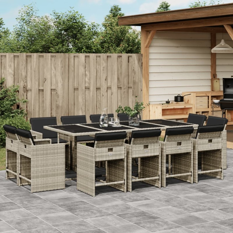 vidaXL Set comedor jardín y cojines 13 pzas ratán sintético gris claro vidaXL Set comedor jardín y cojines 13 pzas ratán sintético gris claro