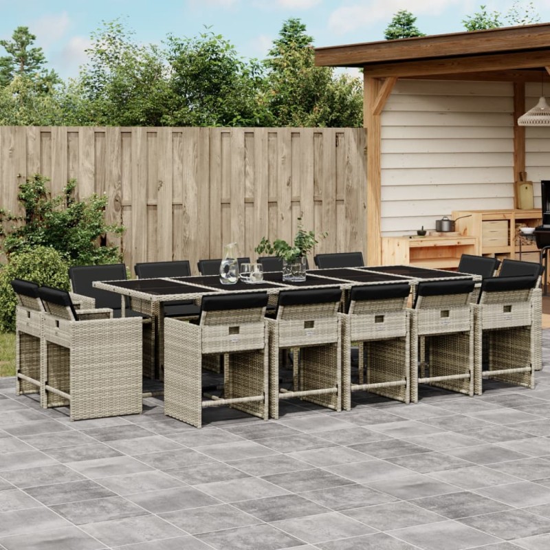 vidaXL Set comedor jardín y cojines 15 pzas ratán sintético gris claro vidaXL Set comedor jardín y cojines 15 pzas ratán sintético gris claro