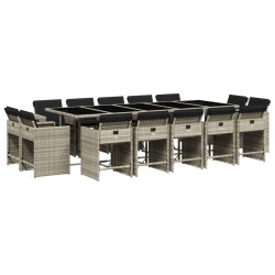 vidaXL Set comedor jardín y cojines 15 pzas ratán sintético gris claro