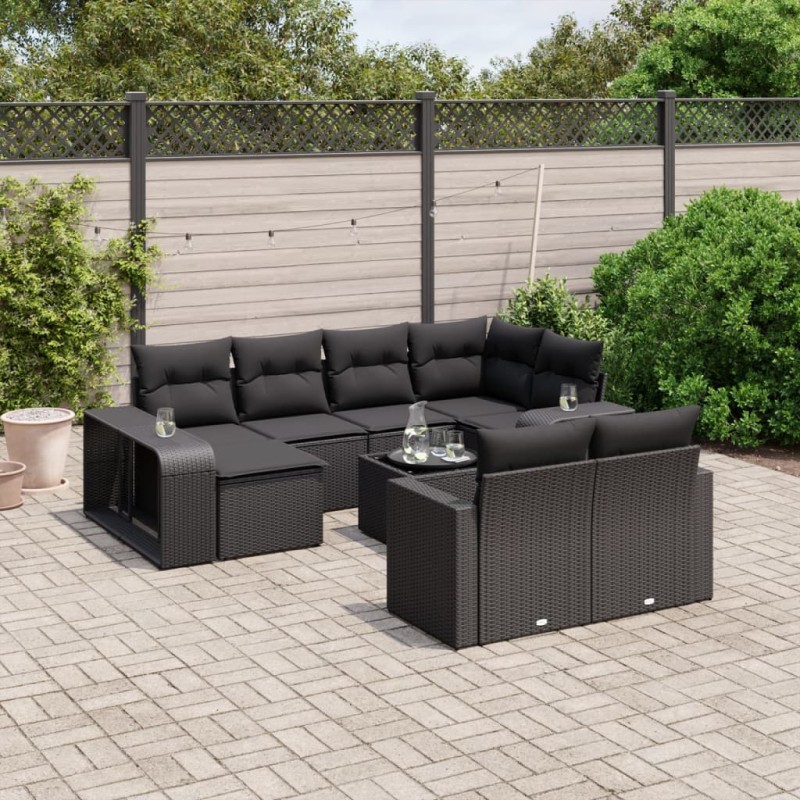 vidaXL Set de sofás de jardín 11 pzas y cojines ratán sintético negro vidaXL Set de sofás de jardín 11 pzas y cojines ratán sintético negro