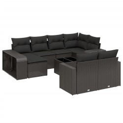 vidaXL Set de sofás de jardín 11 pzas y cojines ratán sintético negro