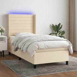 vidaXL Cama box spring colchón y luces LED tela color crema 90x190 cm