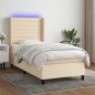vidaXL Cama box spring colchón y luces LED tela color crema 90x190 cm vidaXL Cama box spring colchón y luces LED tela color crema 90x190 cm