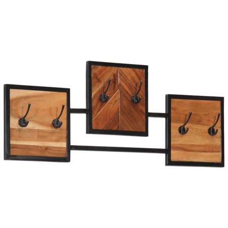 vidaXL Perchero de pared madera maciza de acacia y hierro 90x1x35 cm