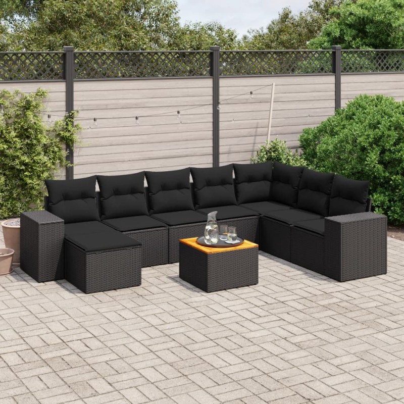 vidaXL Set de sofás de jardín 8 piezas y cojines ratán sintético negro vidaXL Set de sofás de jardín 8 piezas y cojines ratán sintético negro