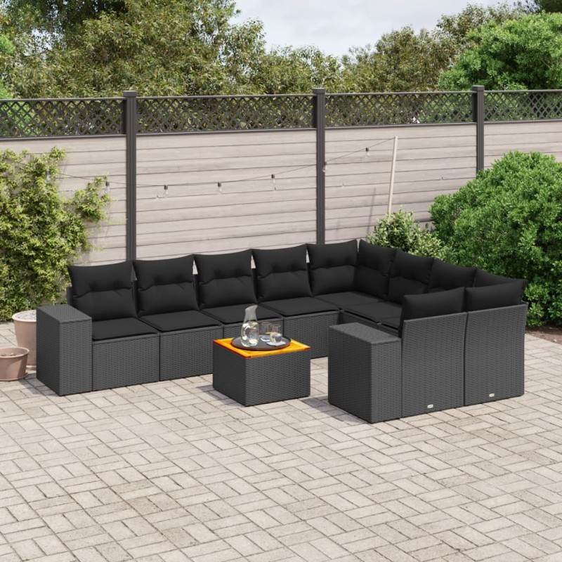 vidaXL Set de sofás de jardín 10 pzas cojines ratán sintético negro vidaXL Set de sofás de jardín 10 pzas cojines ratán sintético negro