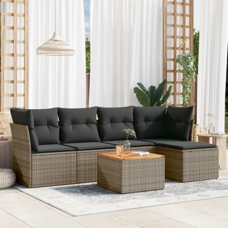 vidaXL Set de muebles de jardín 6 pzas y cojines ratán sintético gris