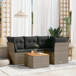 vidaXL Juego de sofás jardín con cojines 5 pzas ratán sintético gris