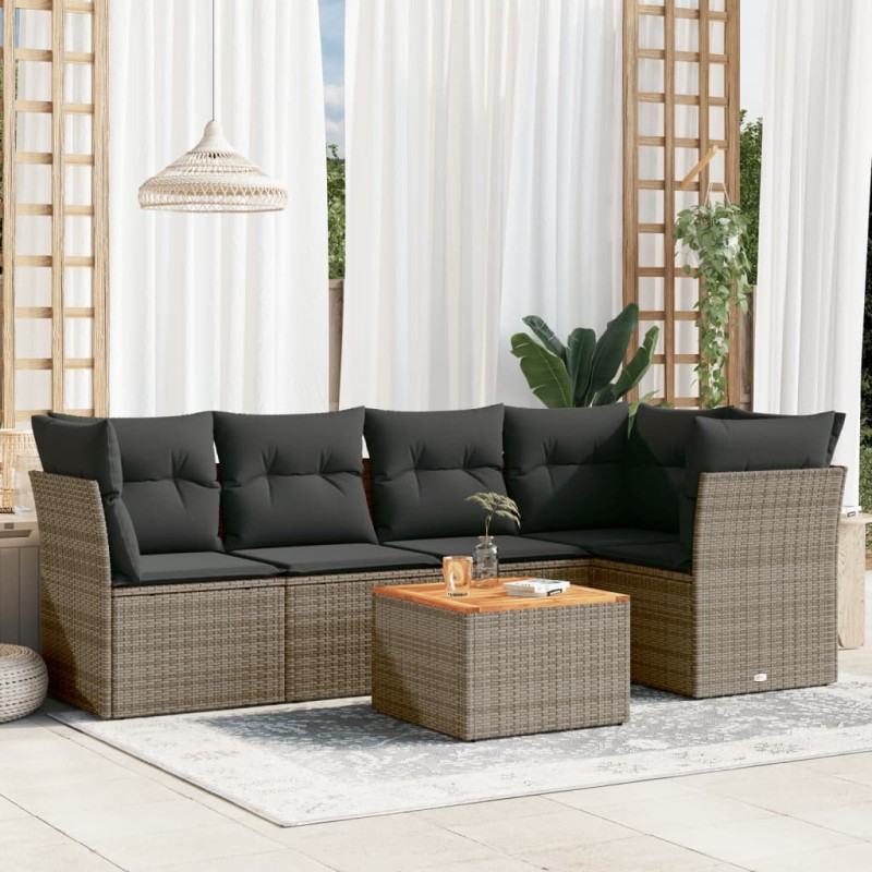 vidaXL Set de muebles de jardín 6 pzas y cojines ratán sintético gris