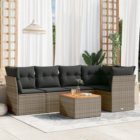 vidaXL Set de muebles de jardín 6 pzas y cojines ratán sintético gris
