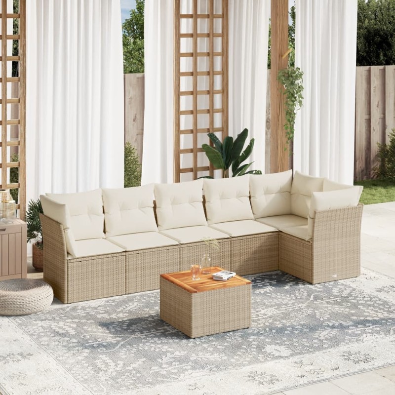vidaXL Set sofás de jardín 7 piezas y cojines ratán sintético beige vidaXL Set sofás de jardín 7 piezas y cojines ratán sintético beige