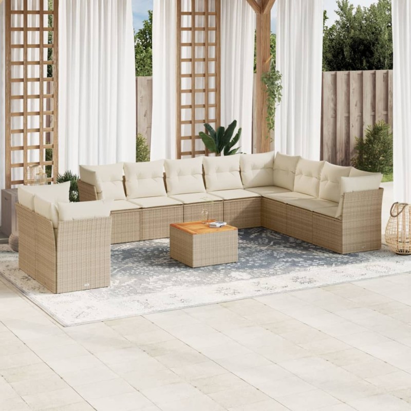 vidaXL Set de sofás de jardín 11pzas con cojines ratán sintético beige vidaXL Set de sofás de jardín 11pzas con cojines ratán sintético beige