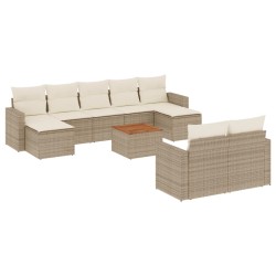 vidaXL Juego de sofás jardín con cojines beige 10 pzas ratán sintético