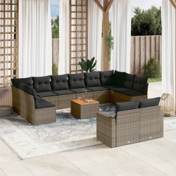 vidaXL Set sofás de jardín con cojines 13 piezas ratán sintético gris