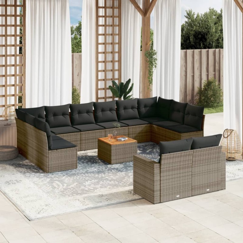 vidaXL Set sofás de jardín con cojines 13 piezas ratán sintético gris vidaXL Set sofás de jardín con cojines 13 piezas ratán sintético gris