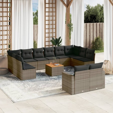 vidaXL Set sofás de jardín con cojines 13 piezas ratán sintético gris