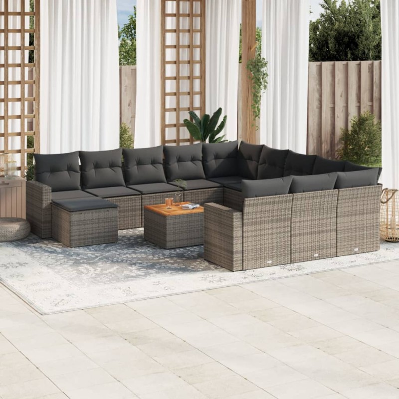 vidaXL Set sofás de jardín con cojines 13 piezas ratán sintético gris vidaXL Set sofás de jardín con cojines 13 piezas ratán sintético gris
