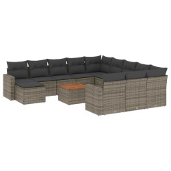 vidaXL Set sofás de jardín con cojines 13 piezas ratán sintético gris