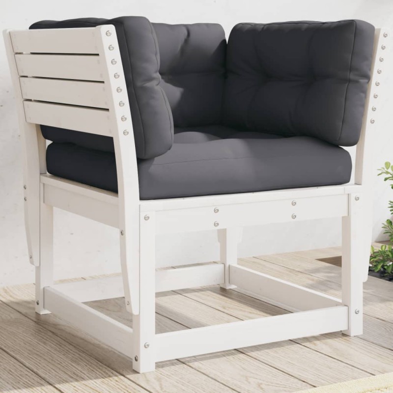 vidaXL Sofá de jardín reposabrazos cojines madera maciza pino blanco vidaXL Sofá de jardín reposabrazos cojines madera maciza pino blanco