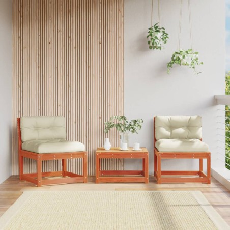 vidaXL Sofás jardín con cojines 2 uds madera maciza pino marrón cera