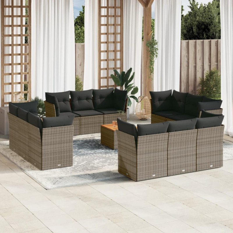 vidaXL Set sofás de jardín con cojines 13 piezas ratán sintético gris vidaXL Set sofás de jardín con cojines 13 piezas ratán sintético gris